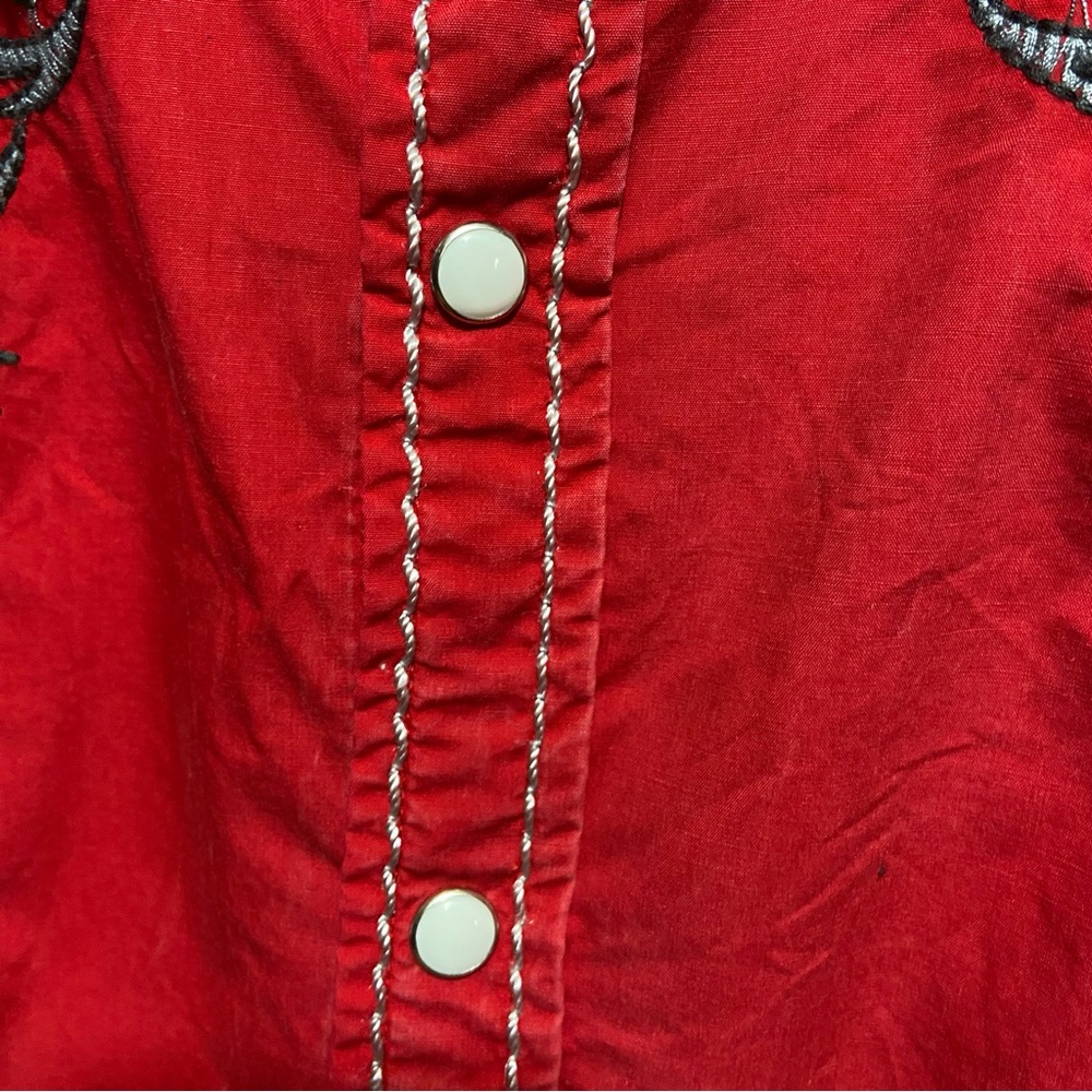 Red Ranch Western Shirt Embroidered Rodeo Bull Riding Snap Buttons Large Cowboy - Picture 3 of 10